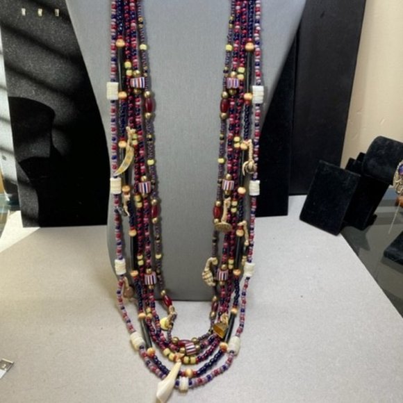 African Trade Beads 35" In Length 5 Strands of Various Beads and Charms - Picture 4 of 6